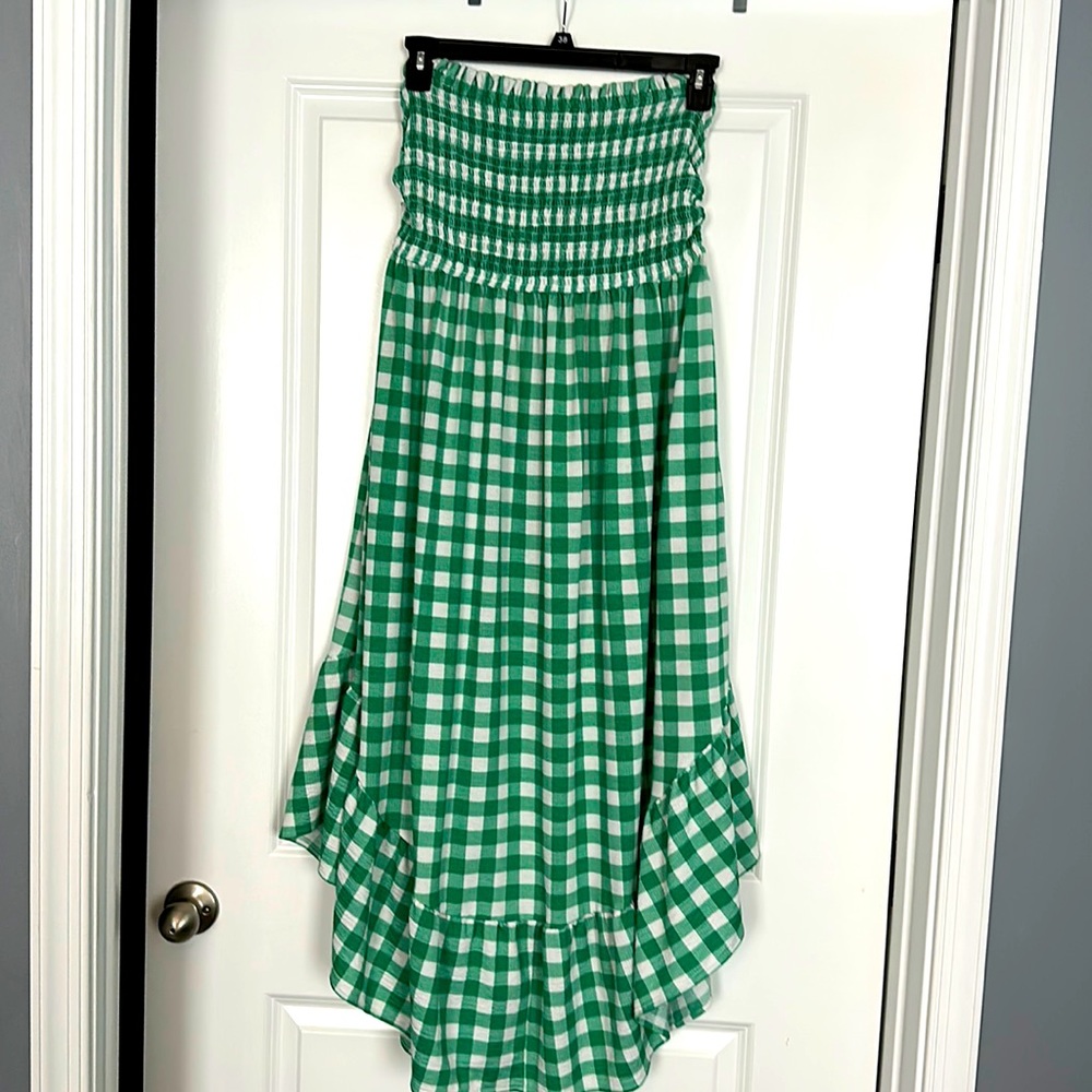 Green checkered smocked dress